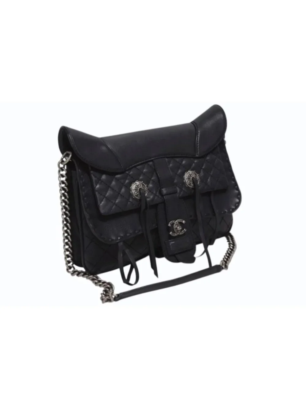 Chanel Paris Dallas Fringe Flap Saddle Bag Quilted Calfskin Black